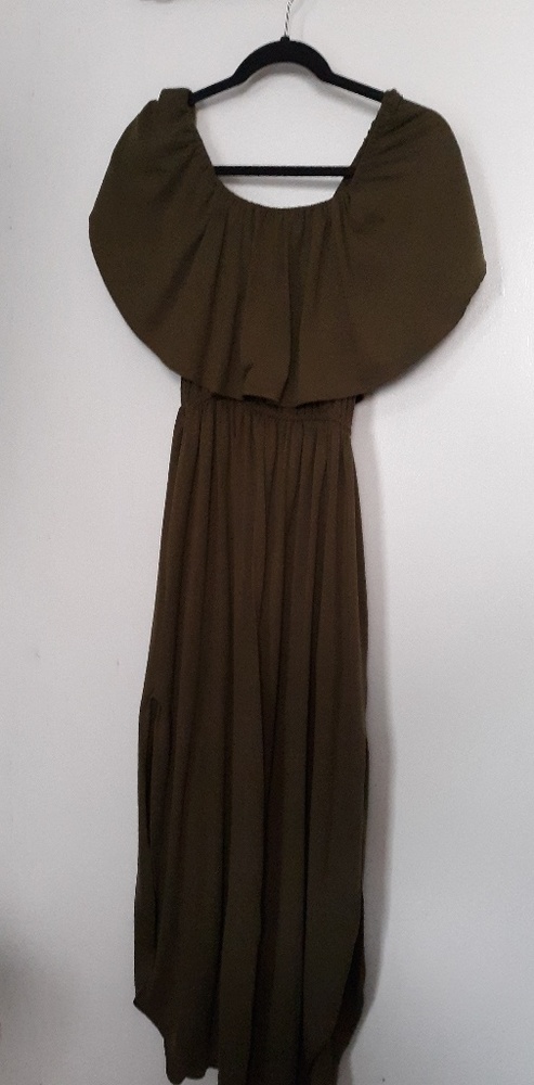 Army Green Off the Shoulder Maxi Dress